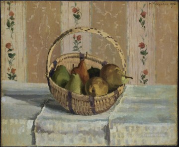  Basket Painting - apples and pears in a round basket 1872 Camille Pissarro